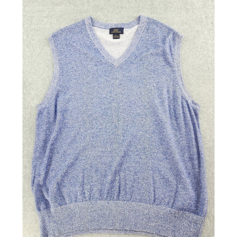 BROOKS BROTHERS 346 Sweater Vest Men's L V-Neck Blue Cotton Blend